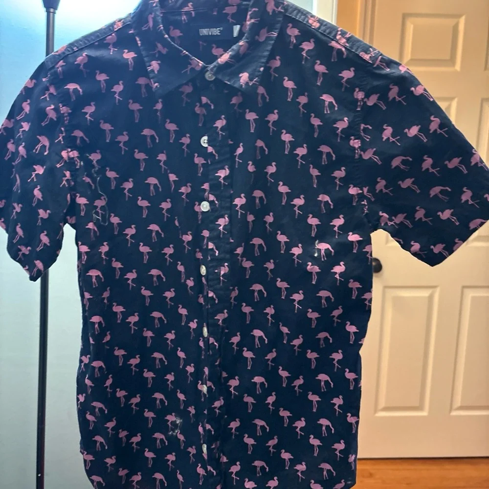 Univibe Boys Dark Blue Shirt with Pink Flamingo Pattern